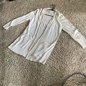 Nine West Light Cream Cardigan Sweater with Ribbed Sleeves